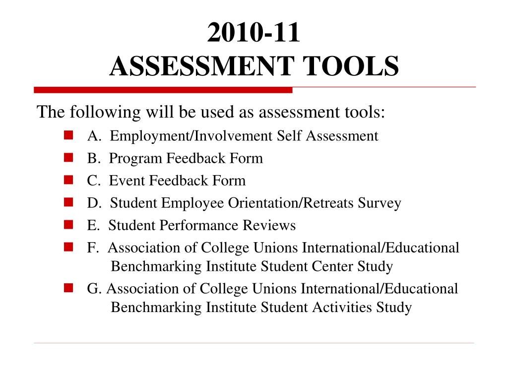 PPT - 2010-11 ASSESSMENT TOOLS PowerPoint Presentation, free download -  ID:5506561