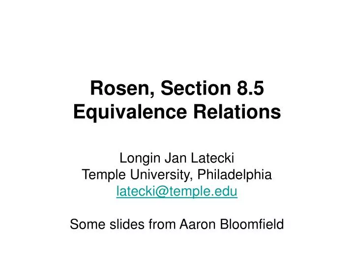 PPT - Rosen, Section 8.5 Equivalence Relations PowerPoint Presentation ...
