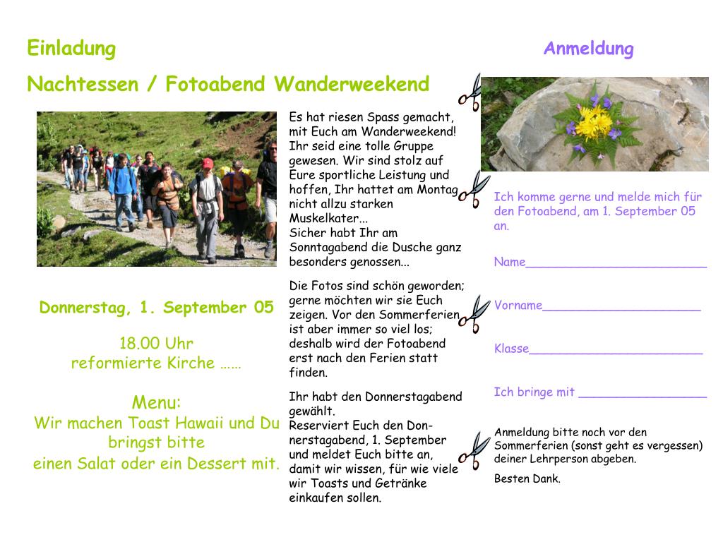 Ppt Einladung Nachtessen Fotoabend Wanderweekend