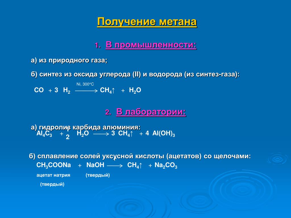 Газообразный водород по реакции. Промышленный способ получения метана. Лабораторный способ получения метана формула. Способы получения метана из углерода. Методы синтеза метана.