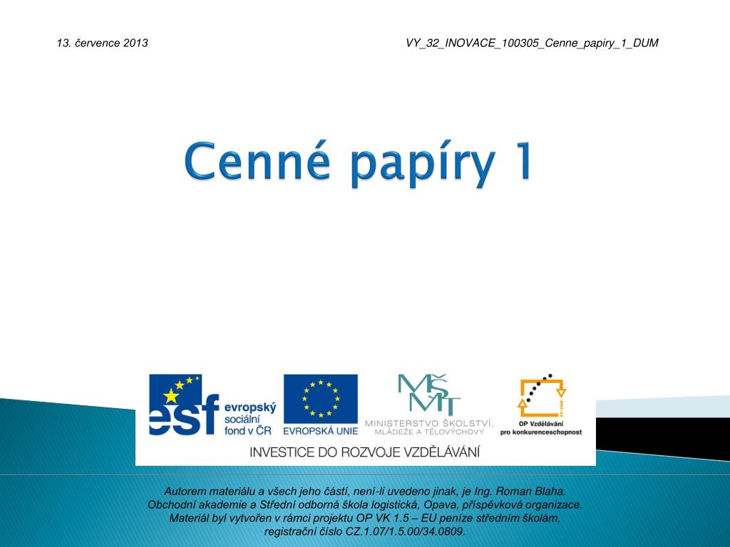PPT - Cenné papíry 1 PowerPoint Presentation, free download - ID:5538972