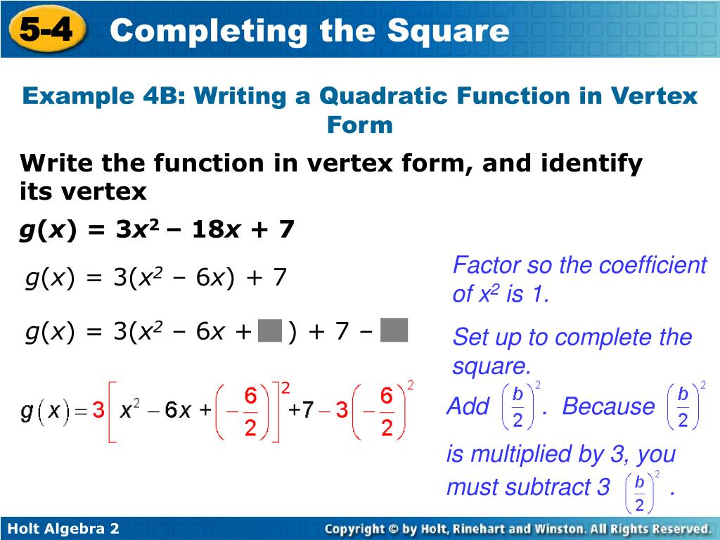 PPT - Solve quadratic equations by completing the square. Write