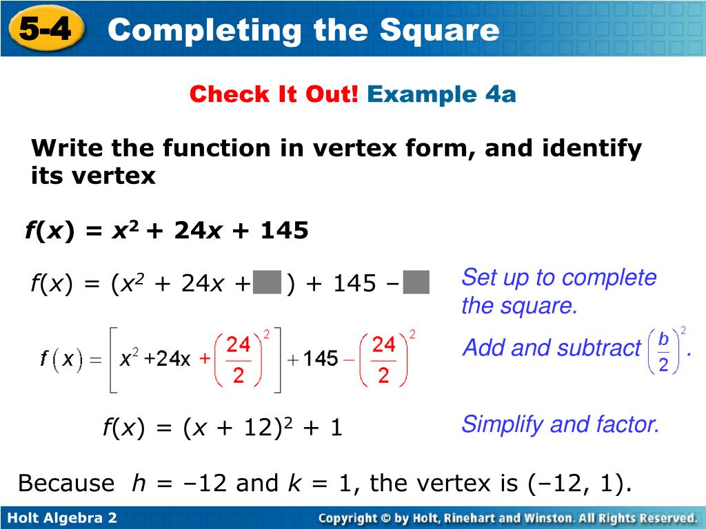 PPT - Solve quadratic equations by completing the square. Write