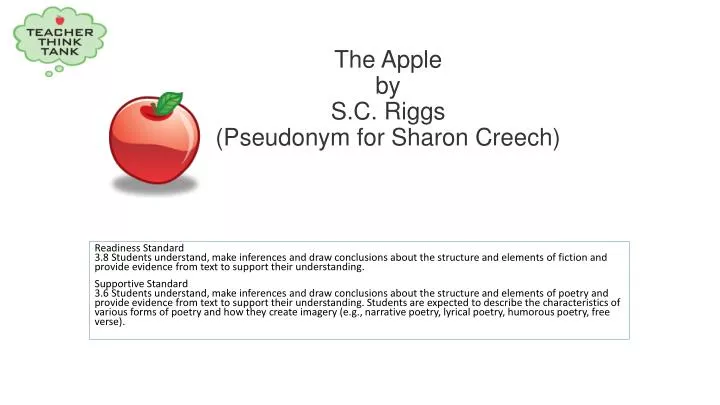 the apple by s c riggs pseudonym for sharon creech n.