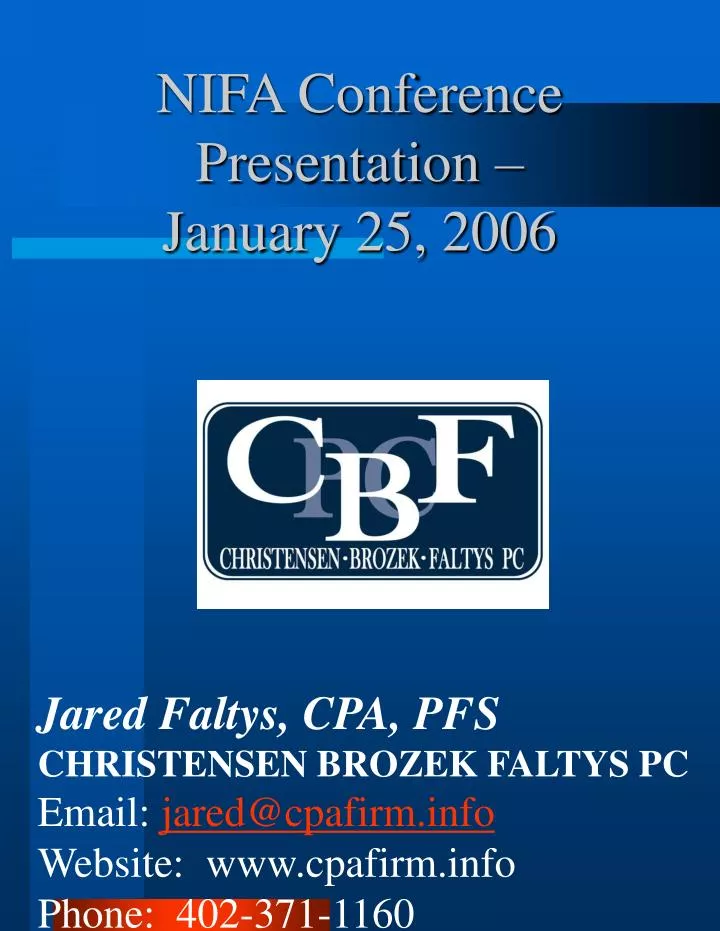 PPT NIFA Conference Presentation January 25, 2006 PowerPoint