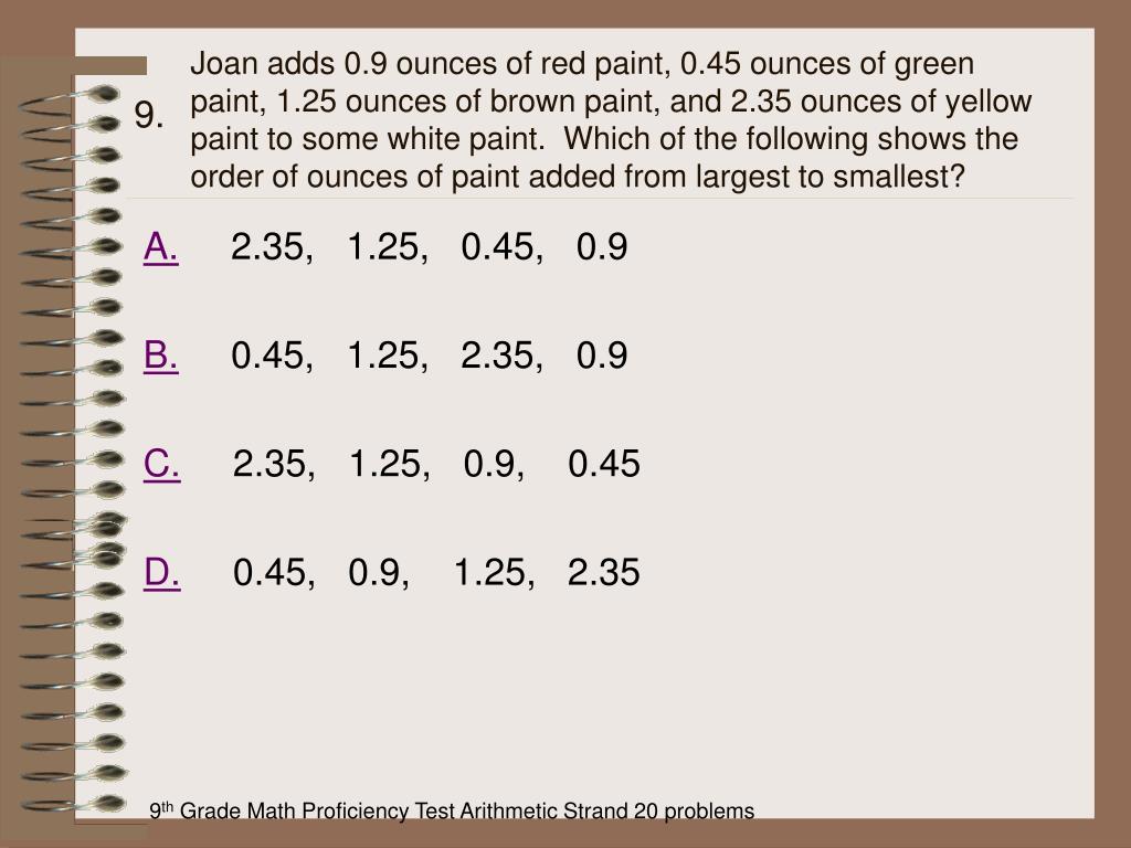 Ppt 9 Th Grade Math Proficiency Test Arithmetic Strand 20 Actual Problems Powerpoint Presentation Id 5555568