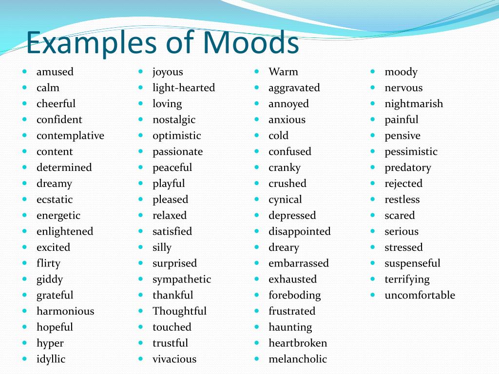 examples of moods - mood and affect chart words