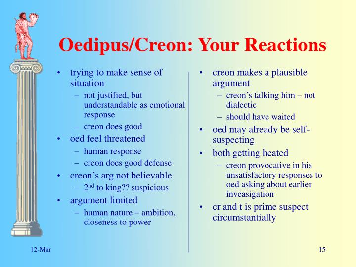 oedipus reaction Oedipus rex by sophocles, 429 bc study guide all quotations come from the prestwick house literary touchstone classics edition of oedipus rex , what is oedipus’ reaction to tiresias’ revelations what alternative ways does he explain why tiresias would make them 35. oedipus reaction Oedipus rex by sophocles, 429 bc study guide all quotations come from the prestwick house literary touchstone classics edition of oedipus rex , what is oedipus’ reaction to tiresias’ revelations what alternative ways does he explain why tiresias would make them 35.