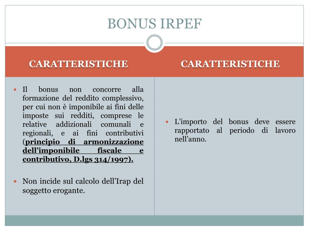 PPT BONUS IRPEF PowerPoint Presentation, free download ID5563300