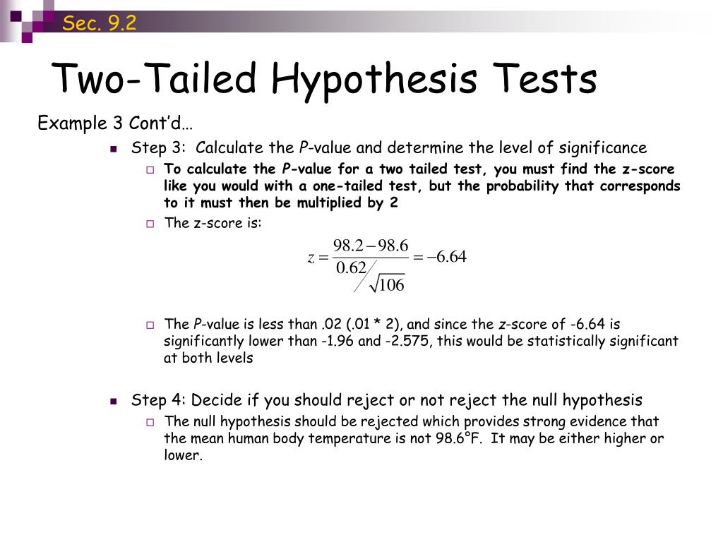 two tailed hypothesis testing examples