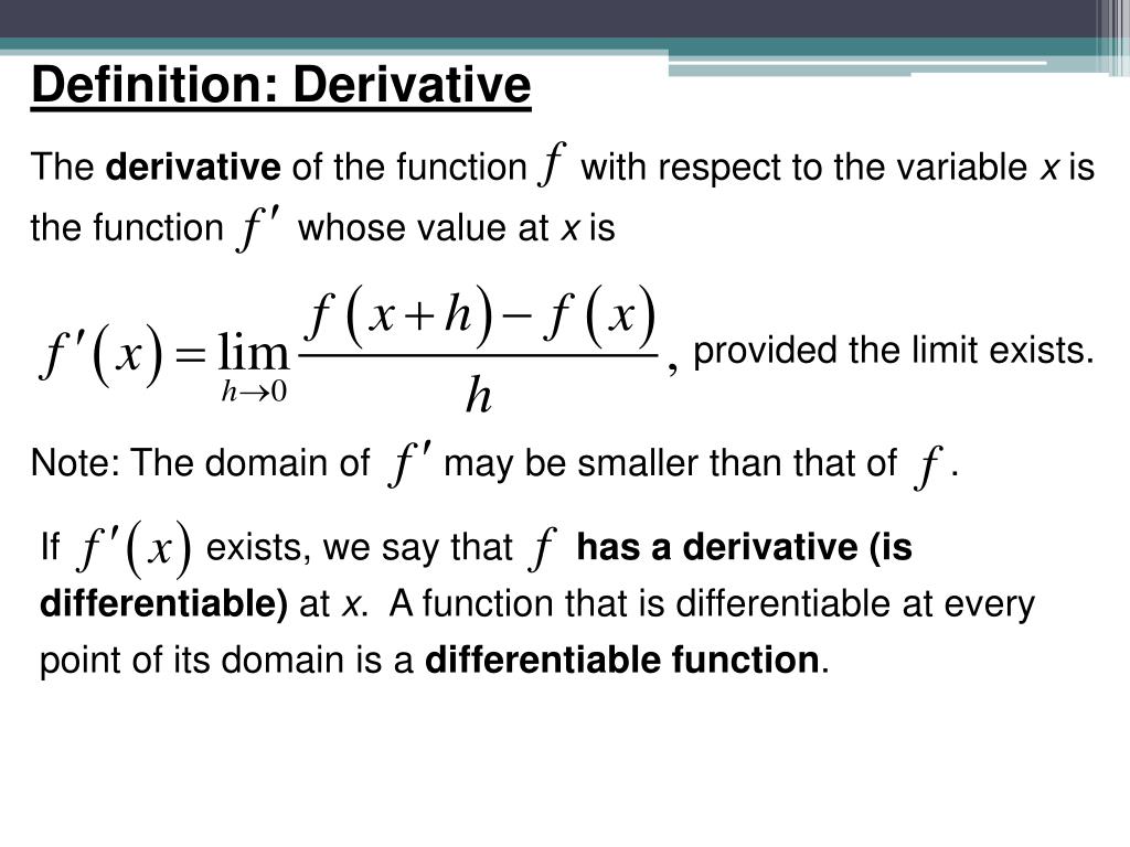 PPT - Definition of the Derivative PowerPoint Presentation, free ...