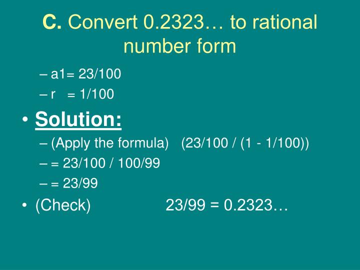 Ppt Project 1 2 Decimal Expansions Of Rational Numbers C Convert 0 2323 To Rational Number Form