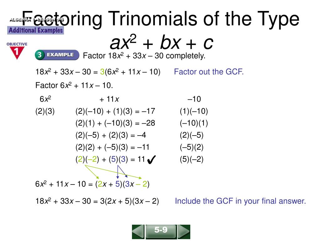 Ppt Factoring Trinomials Of The Type Ax 2 Bx C Powerpoint Presentation Id