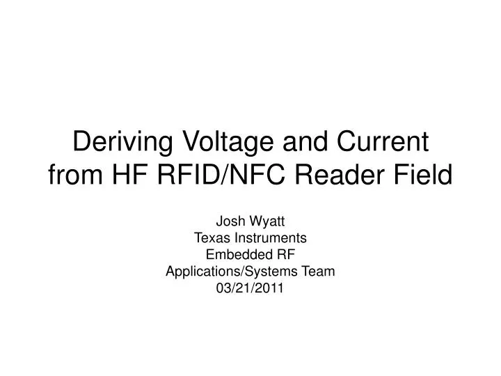 deriving voltage and current from hf rfid nfc reader field n.