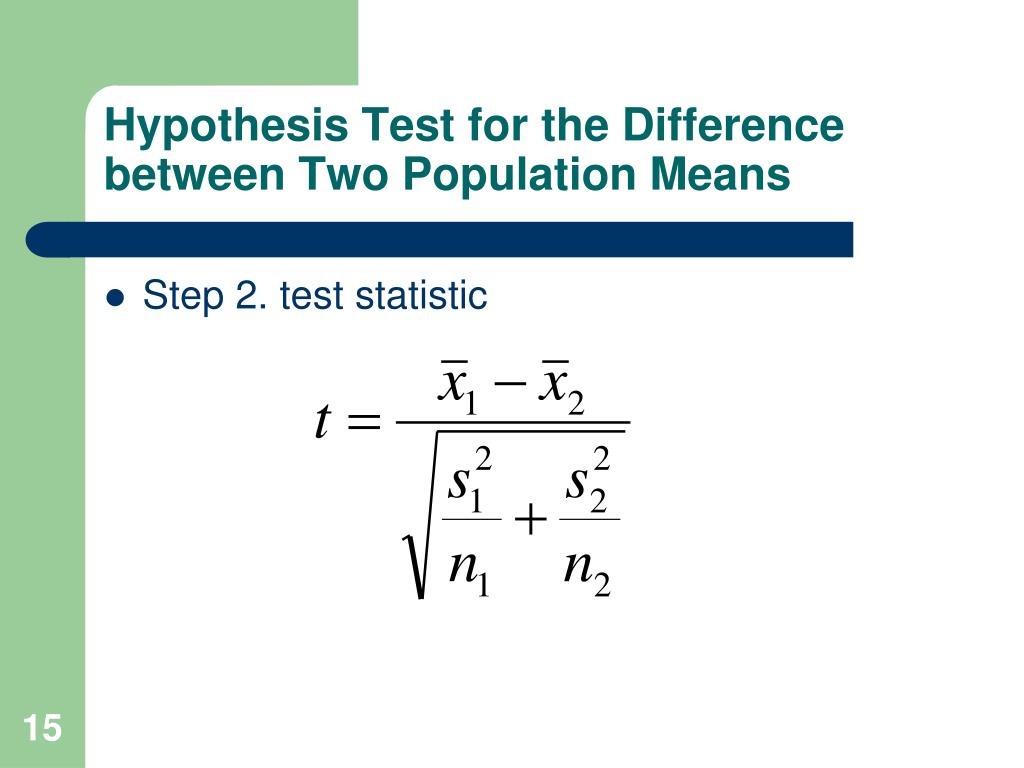 hypothesis testing formula for two means