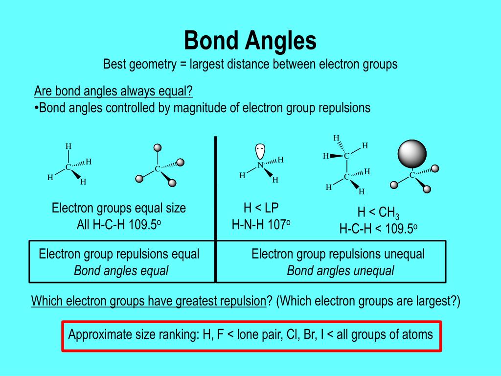 bond angles best geometry largest distance between electron groups.