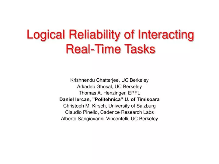 logical reliability of interacting real time tasks n.