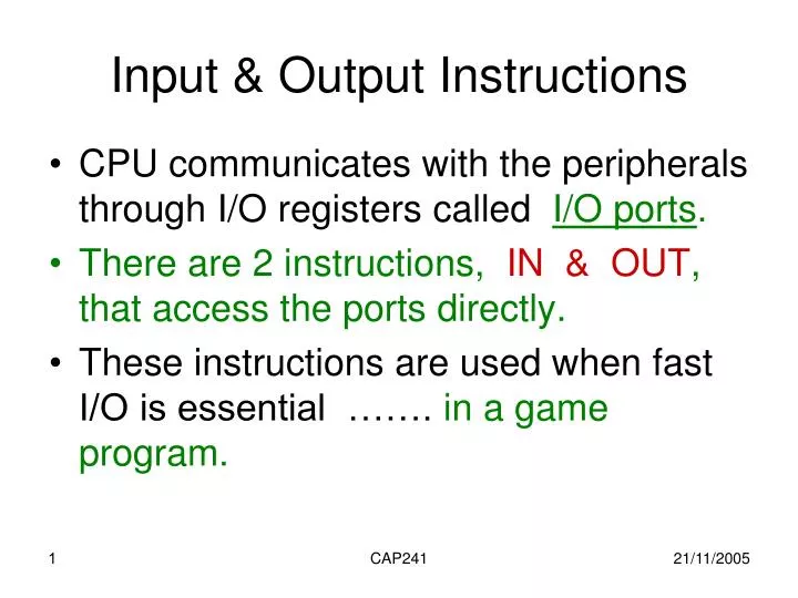 input output instructions n.