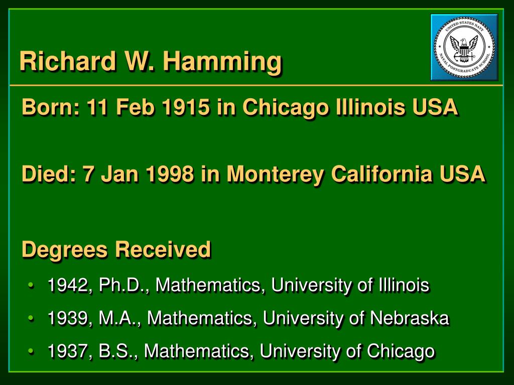 PPT - Richard W. Hamming PowerPoint Presentation, free download - ID:5580127