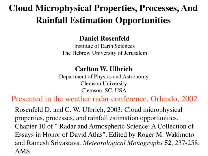 PPT Cloud Microphysical Properties, Processes, And Rainfall