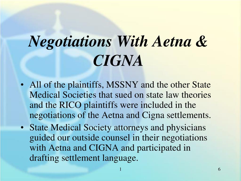 PPT THE AETNA & CIGNA SETTLEMENTS _________________________________ PowerPoint Presentation