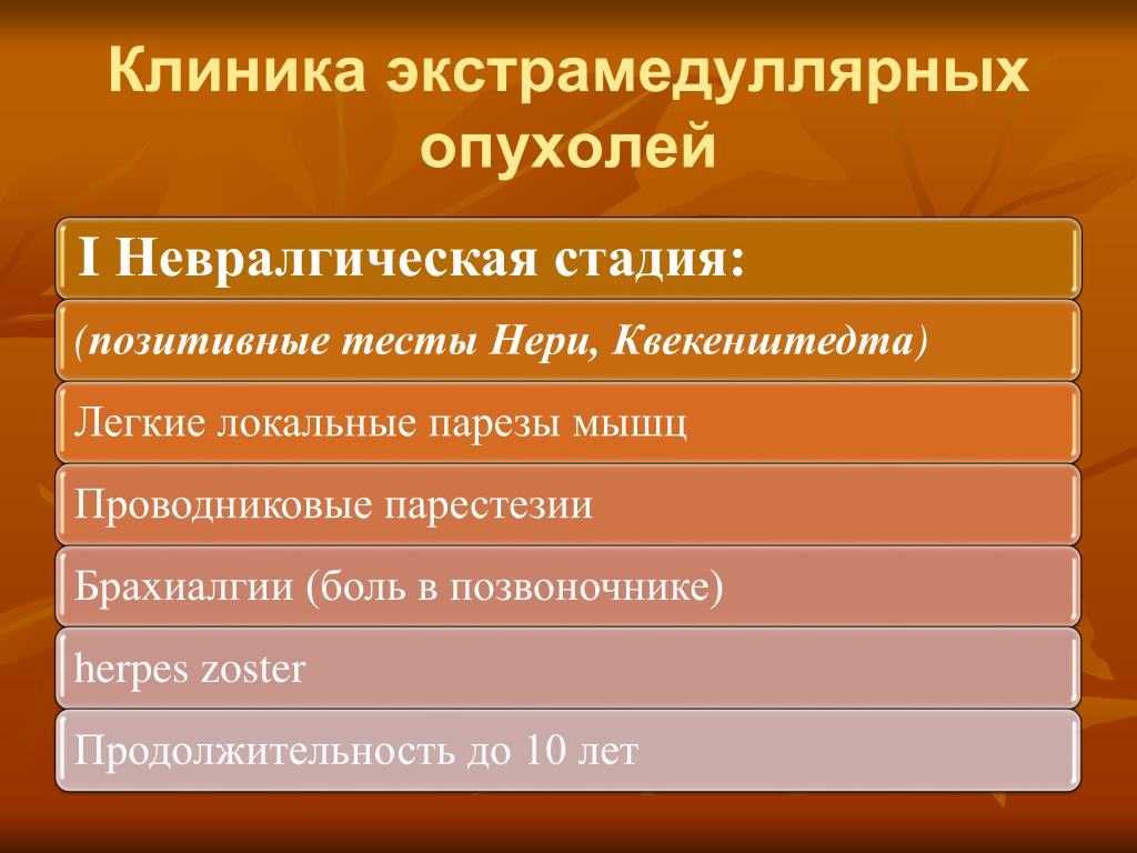 Опухоли мозга клиника. Клиника экстрамедуллярных опухолей. Экстрамедуллярные опухоли спинного мозга клиника. Клиника Экстра медулярных опухолей. Клинические проявления экстрамедуллярной опухоли.