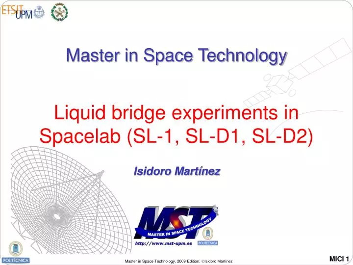 liquid bridge experiments in spacelab sl 1 sl d1 sl d2 n.