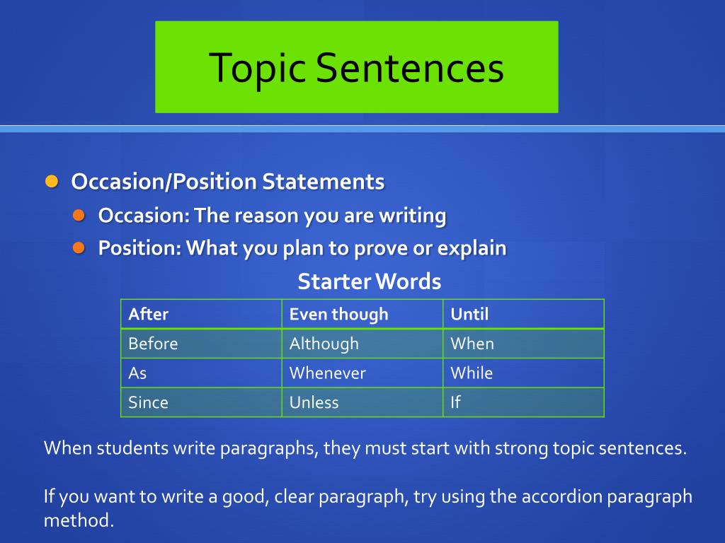 Writing topic sentences