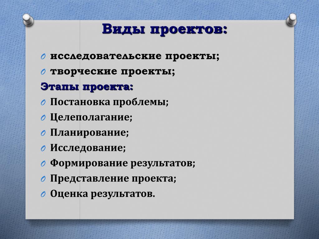 Виды этапы формы представления проектов исследовательские проекты