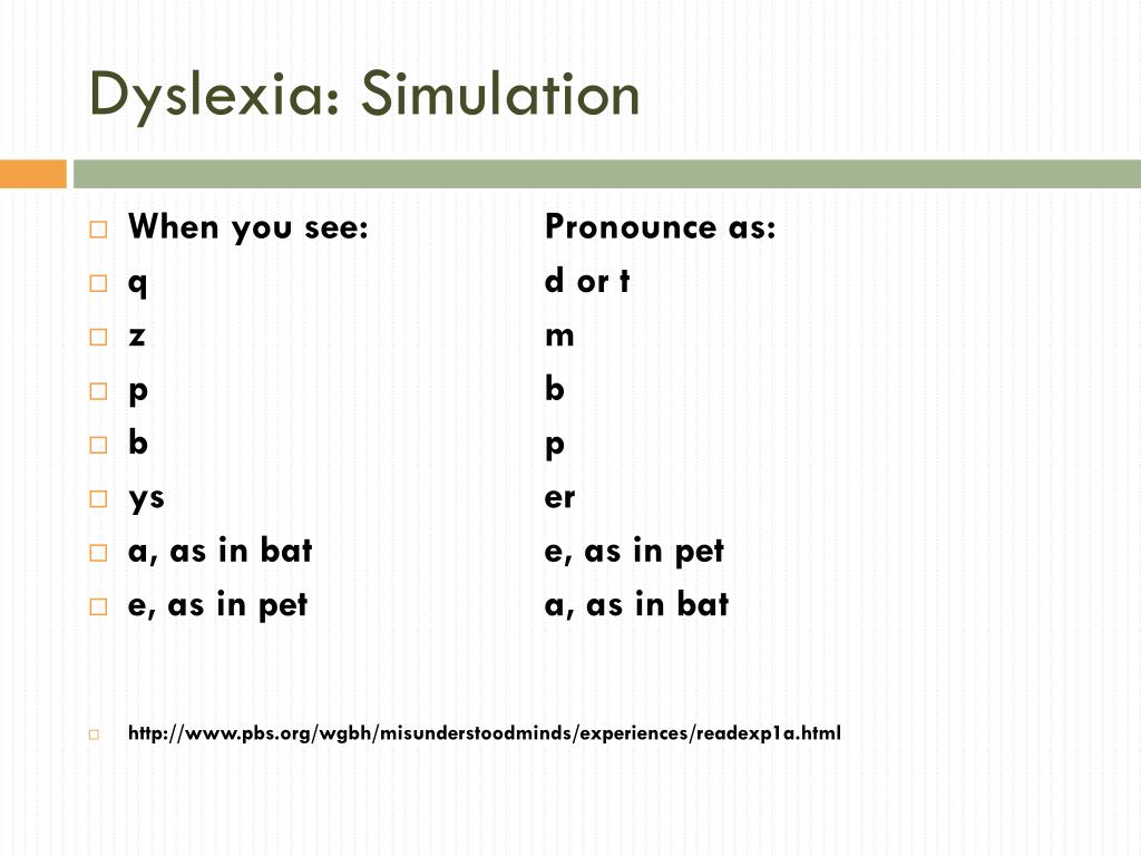 dyslexia simulation