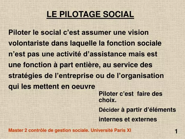 PPT - LE PILOTAGE SOCIAL PowerPoint Presentation, free download - ID:5601126