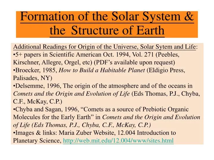 Ppt Formation Of The Solar System The Structure Of Earth