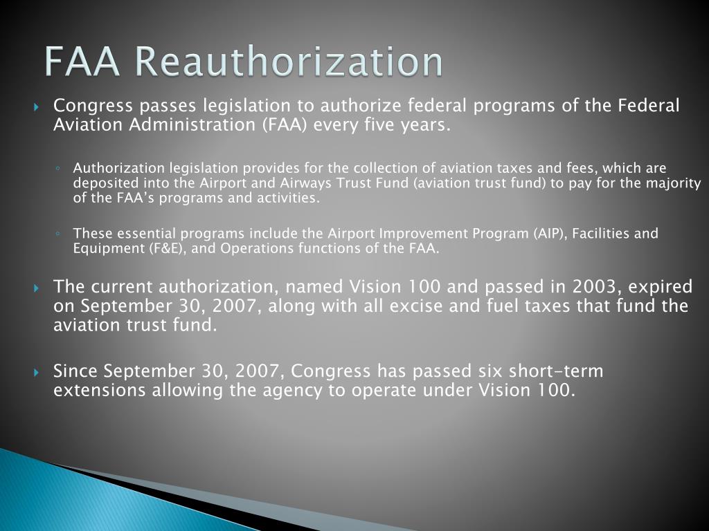PPT Federal Aviation Administration Reauthorization Policy PowerPoint