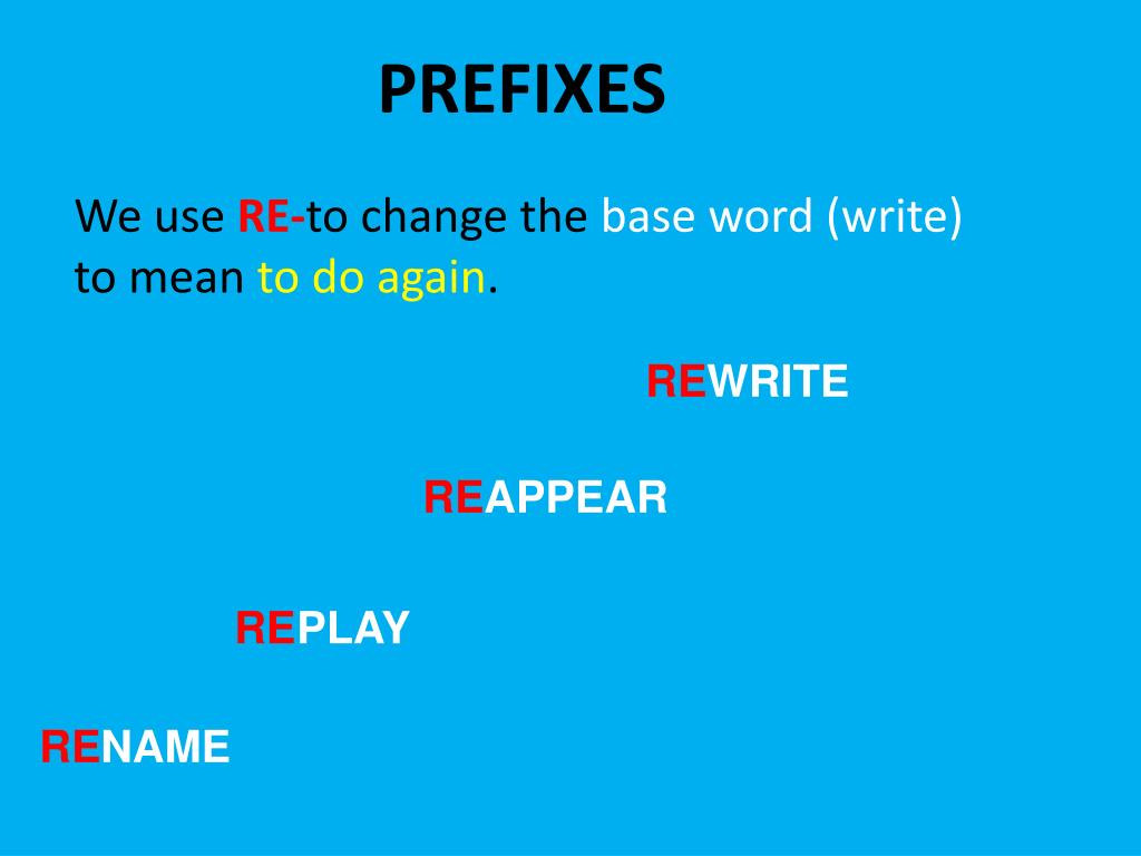 Name prefix. Префикс re. Приставка re. Приставка re в английском. Re префикс в английском.