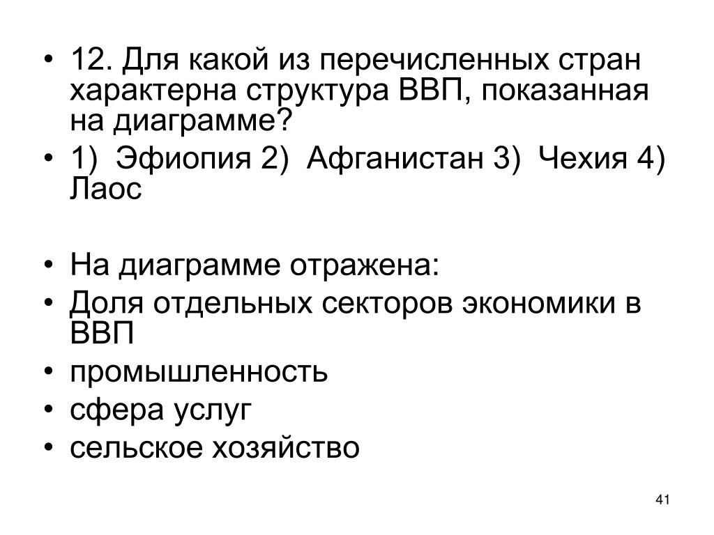 Для какой из перечисленных стран характерна структура ввп показанная на диаграмме эфиопия афганистан