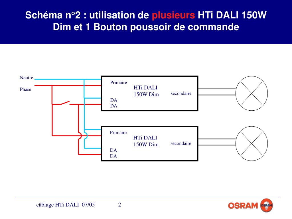 Schema Cablage Dali Avec Bouton Poussoir PPT - Schéma n°1: Câblage simple 1 HTi DALI 150W Dim et 1 Bouton poussoir de commande PowerPoint Presentation - ID:5633297