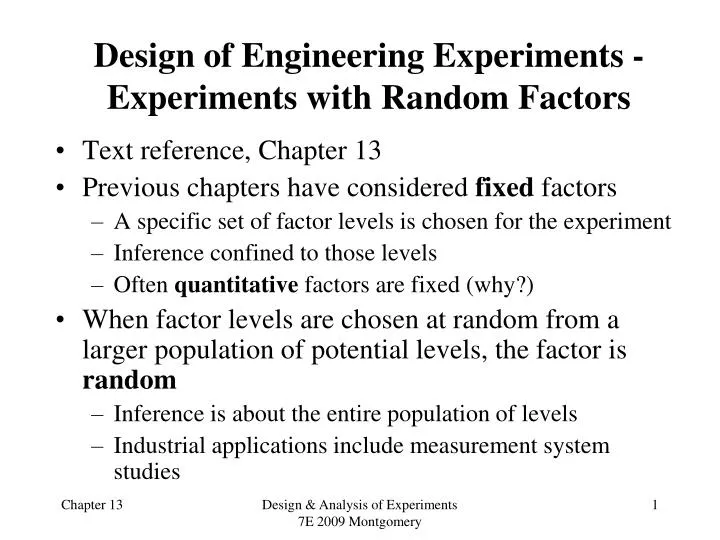 PPT Design of Engineering Experiments Experiments with Random