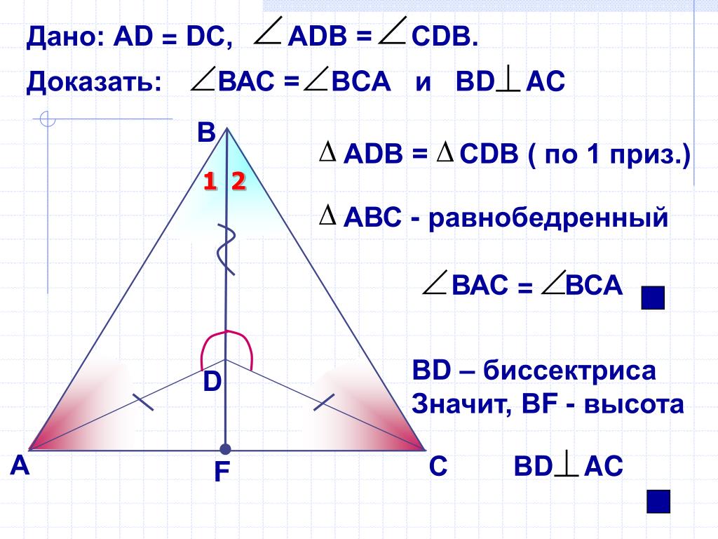 Доказать вд биссектриса угла авс. Доказать что треугольник ABC равнобедренный. Треугольник ABC треугольнику ADC. Доказать что угол ABC равнобедренный. Дано bd биссектриса угла ABC.