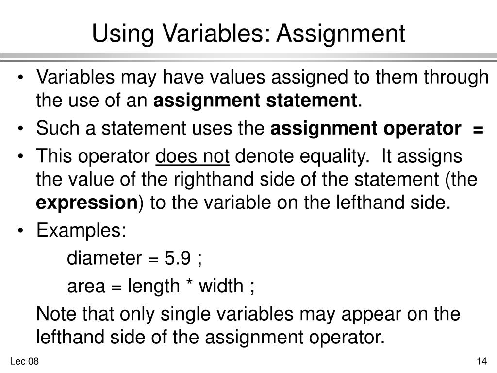define variables assignment