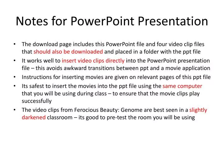 define presentation notes