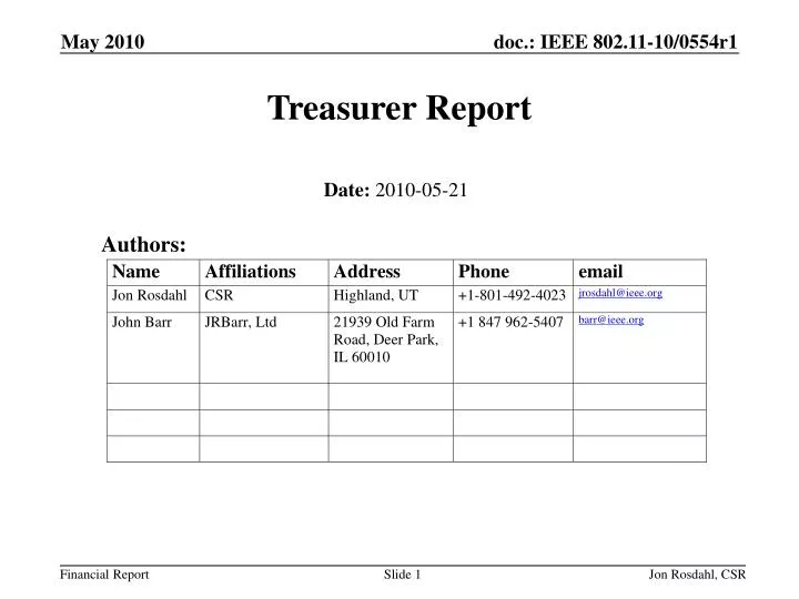 Treasurer Report Template