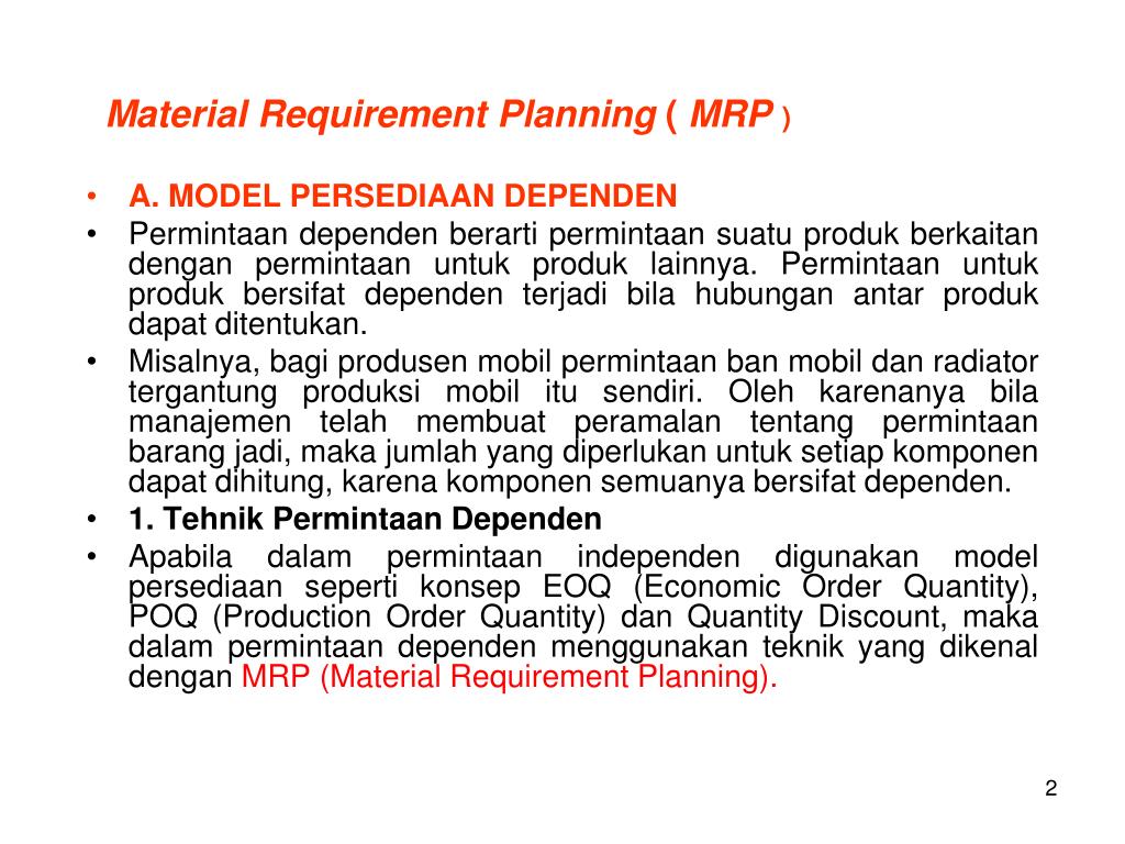 Ppt Material Requirement Planning Mrp Dan Just In Time Jit