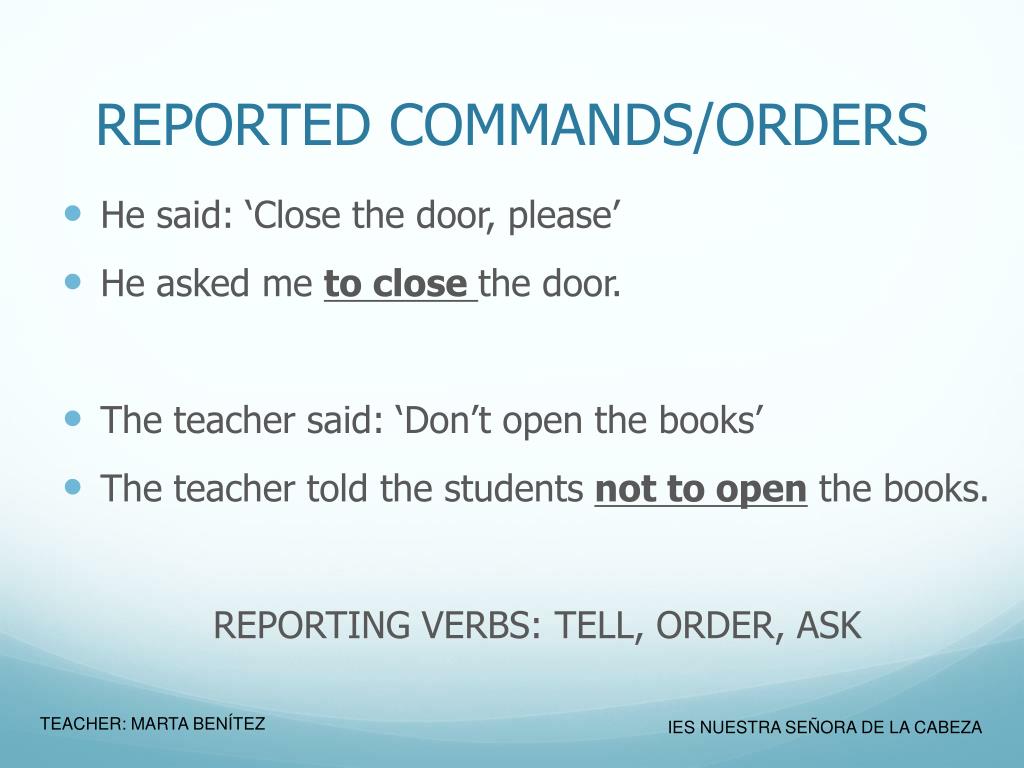 Reported speech commands