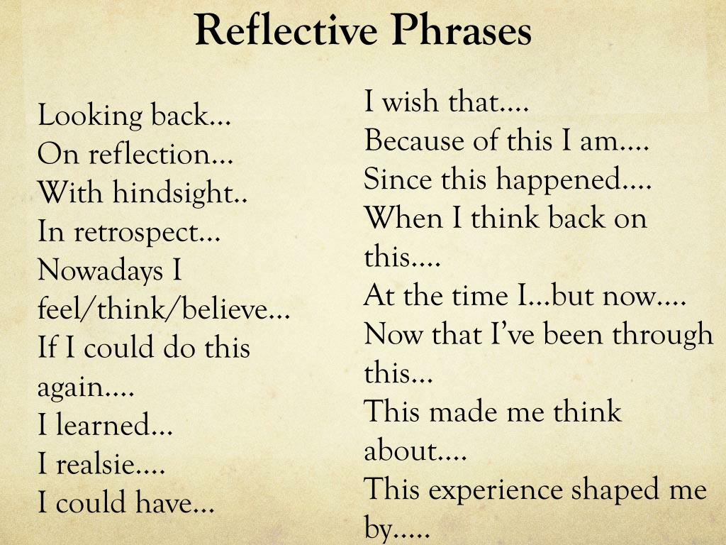 reflective writing words and phrases