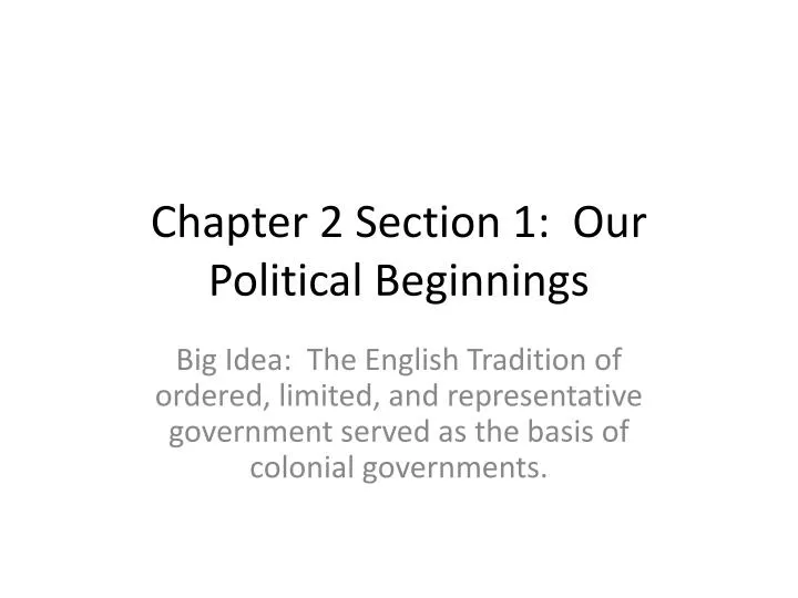 Chapter 2 – Section 1 “Our Political Beginnings”