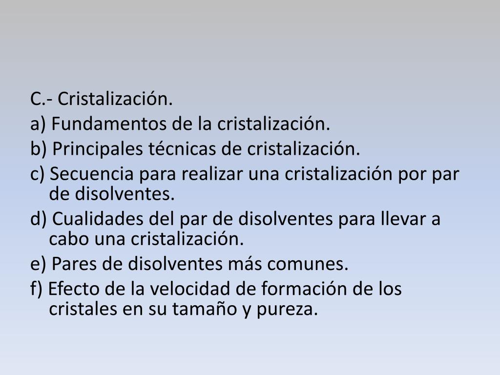 PPT - PRUEBAS DE SOLUBILIDAD EN DISOLVENTES ORGÁNICOS: CRISTALIZACIÓN