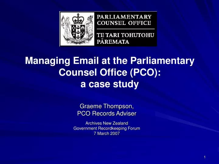managing email at the parliamentary counsel office pco a case study n.