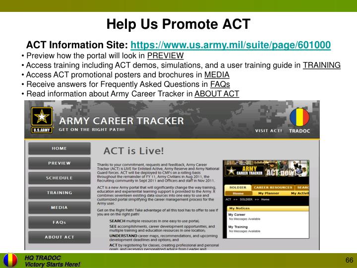 PPT - Army Career Tracker (ACT) Civilian User Overview 21 February 2012 ...