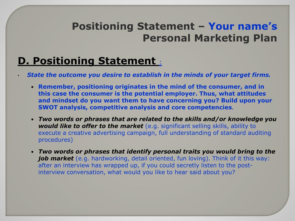 personal statement in marketing