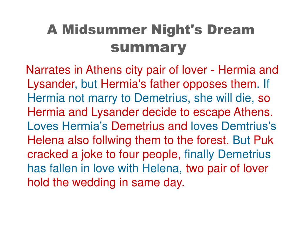 a midsummer nights dream summary